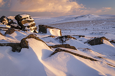 Winter snow at Rowtor, Dartmoor National Park, Devon, England, United Kingdom, Europe