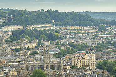 Aerial vista over Bath from Alexandra Park, Bath, Somerset, England, United Kingdom, Europe