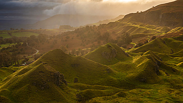 Sunrise over the Llangattock Escarpment in the Brecon Beacons National Park, Powys, Wales, United Kingdom, Europe