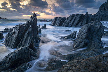 Sunset over the dramatic coast of North Devon, England, United Kingdom, Europe