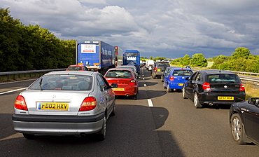 Summer traffic jams on M4 motorway, Wiltshire, England, United Kingdom, Europe