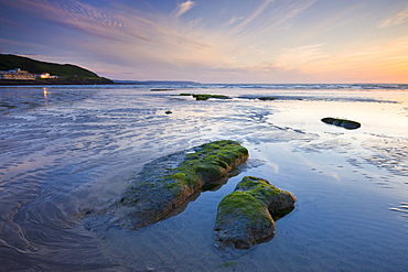 Sunset on the beach at Westward Ho!, Devon, England, United Kingdom, Europe