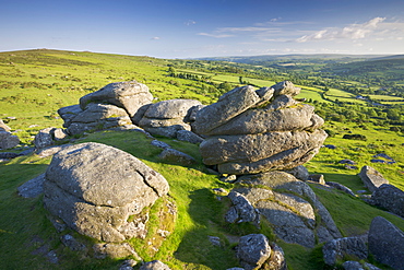 Looking towards Widecombe from Bonehill Rocks, Dartmoor National Park, Devon, England, United Kingdom, Europe