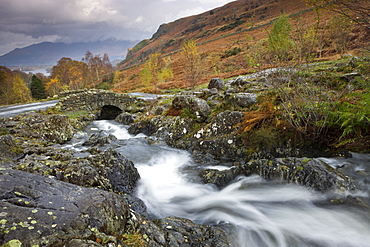 Barrow Beck flows beneath the picturesque Ashness Bridge, Lake District National Park, Cumbria, England, United Kingdom, Europe