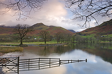 Early morning scene on the shores of Lake Buttermere in autumn in the Lake District National Park, Cumbria, England, United Kingdom, Europe