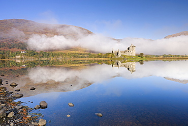 Kilchurn Castle and Loch Awe on a still autumn morning, Argyll and Bute, Scotland, United Kingdom, Europe