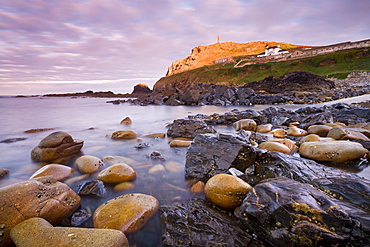 Rocky seashore at Priest's Cove beneath Cape Cornwall, St. Just, Cornwall, England, United Kingdom, Europe