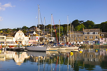 Yachts moored in Padstow harbour on a beautiful spring morning, Cornwall, England, United Kingdom, Europe