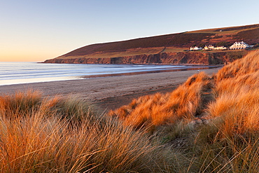 Saunton Sands and Saunton Down from the sand dunes at Braunton Burrows, Devon, England, United Kingdom, Europe