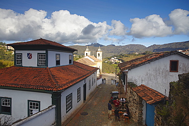 View of rooftops and Our Lady of Merces de Baixo Church, Ouro Preto, UNESCO World Heritage Site, Minas Gerais, Brazil, South America  