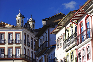 Colonial architecture in Largo do Rosario (Rosario Square), Ouro Preto, UNESCO World Heritage Site, Minas Gerais, Brazil, South America 