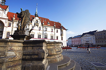 Hercules Fountain in front of Town Hall In Upper Square (Horni Namesti), Olomouc, Moravia, Czech Republic, Europe