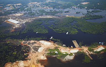 Aerial view of Amazon rainforest cleared for industry along the Rio Negro, Manaus, Amazonas, Brazil, South America 