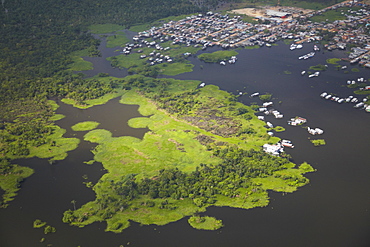 Aerial view of stilt houses along Rio Negro, Manaus, Amazonas, Brazil, South America 