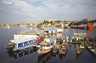 Boats moored at port, Manaus, Amazonas, Brazil, South America 