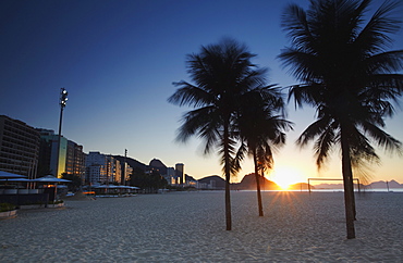 Sunrise on Copacabana beach, Rio de Janeiro, Brazil, South America 