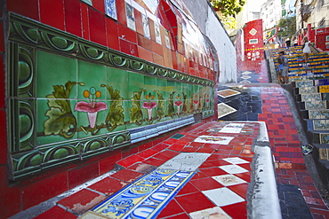 People on Selaron Steps (Escadaria Selaron), Lapa, Rio de Janeiro, Brazil, South America 