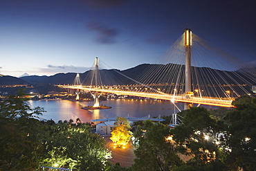 Kap Shui Mun bridge at dusk, Tsing Yi, Hong Kong, China, Asia