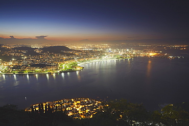 View of Urca, Flamengo and Centro at sunset, Rio de Janeiro, Brazil, South America 