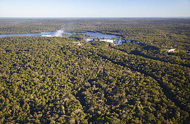 Aerial view of Iguacu Falls, Iguacu National Park, UNESCO World Heritage Site, Parana, Brazil, South America 