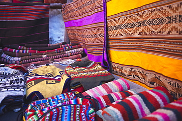 Colourful hats and blankets at market, Sucre, UNESCO World Heritage Site, Bolivia, South America