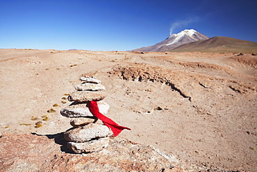 Stack of prayer stones on Altiplano, Potosi Department, Bolivia, South America