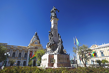 Monument and Palacio Legislativo (Legislative Palace) in Plaza Pedro Murillo, La Paz, Bolivia, South America