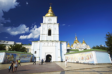 People outside St. Michael's Monastery, Kiev, Ukraine, Europe