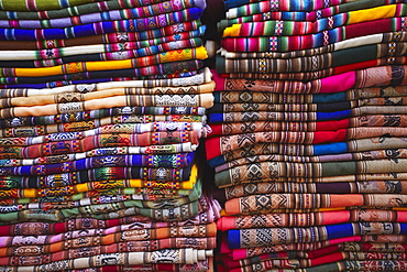 Colourful blankets in Witches' Market, La Paz, Bolivia, South America