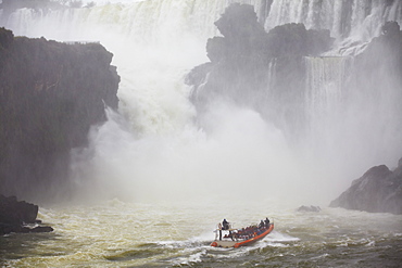 Tourist boat at Iguazu Falls, Iguazu National Park, UNESCO World Heritage Site, Misiones, Argentina, South America