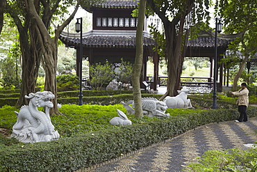 Chinese Zodiac statues in Kowloon Walled City, Kowloon, Hong Kong, China, Asia