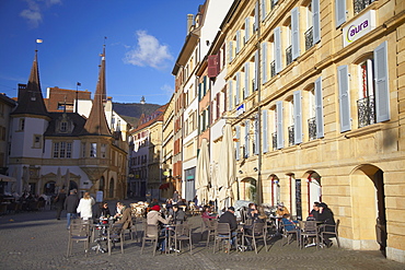 People at outdooor cafes, Neuchatel, Switzerland, Europe