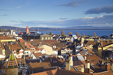 View of city skyline, Neuchatel, Switzerland, Europe