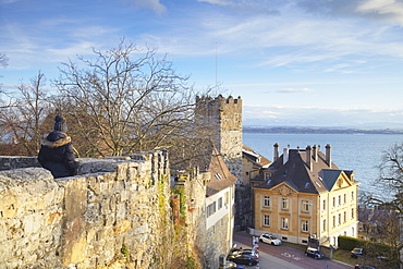 Neuchatel Chateau walls and Prison Tower, Neuchatel, Switzerland, Europe