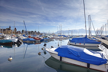 Boats in harbour, Ouchy, Lausanne, Vaud, Switzerland, Europe