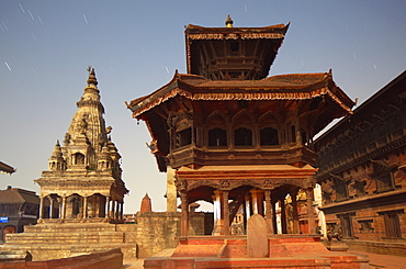 Moonlit view of Durbar Square, Bhaktapur, UNESCO World Heritage Site, Kathmandu Valley, Nepal, Asia