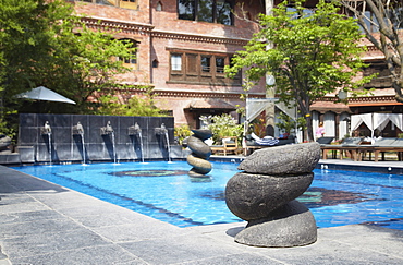 Swimming pool in grounds of Dwarika's Hotel, Kathmandu, Nepal, Asia