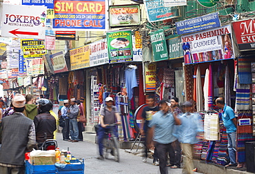 People walking along street, Thamel, Kathmandu, Nepal, Asia