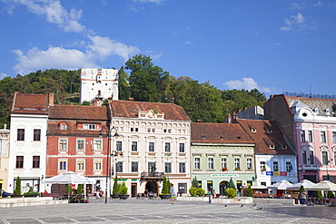 White Tower and buildings in Piata Sfatului, Brasov, Transylvania, Romania, Europe 