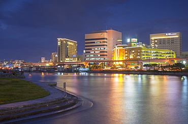 Skyline of Naha at dusk, Okinawa, Japan, Asia 