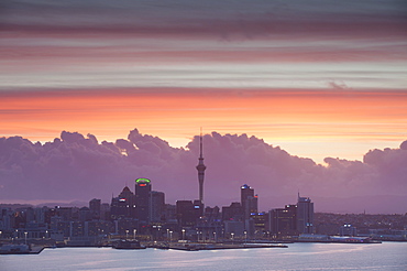 View of Auckland at sunset, Auckland, North Island, New Zealand, Pacific