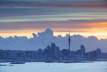 View of Auckland at sunset, Auckland, North Island, New Zealand, Pacific