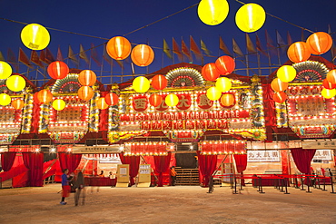 West Kowloon Bamboo Theatre at dusk, Kowloon, Hong Kong, China, Asia