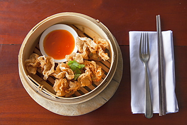 Prawn wrapped in fried rice paper at The Waterfront restaurant, Da Nang, Vietnam, Indochina, Southeast Asia, Asia