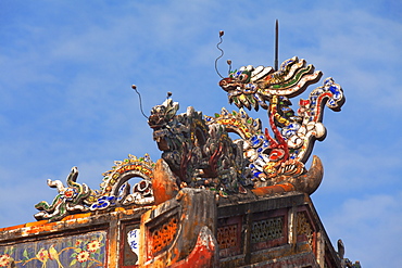 Detail of roof at Tomb of Minh Mang, UNESCO World Heritage Site, Hue, Thua Thien-Hue, Vietnam, Indochina, Southeast Asia, Asia