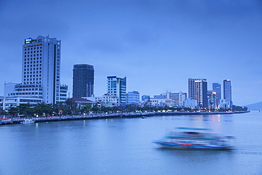 City skyline along Han River at dusk, Da Nang, Vietnam, Indochina, Southeast Asia, Asia