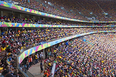 Football fans inside National Mane Garrincha Stadium for World Cup match, Brasilia, Federal District, Brazil, South America