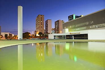 National Library, skyscrapers, dusk, UNESCO World Heritage Site, Brasilia, Federal District, Brazil, South America 