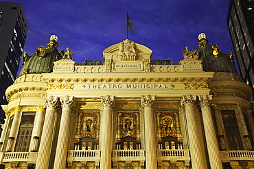 Municipal Theatre (Theatro Municipal), dusk, Cinelandia, Centro, Rio de Janeiro, Brazil, South America