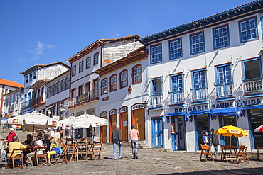 Outdoor cafes in square, Diamantina, UNESCO World Heritage Site, Minas Gerais, Brazil, South America